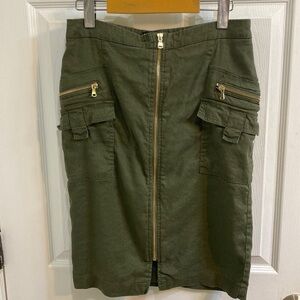 Black Label Chico’s Linen Blend Zippered Green Cargo Midi Skirt Women’s Size 2